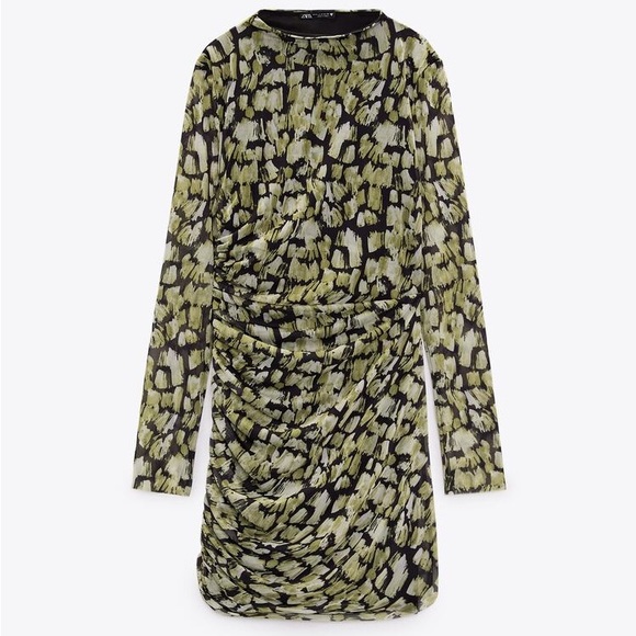 ZARA GREEN PRINTED TULLE DRESS - Picture 3 of 7